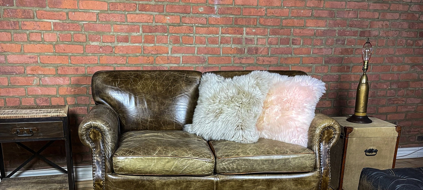 Set Of Two Taupe Natural Sheepskin Square Pillows