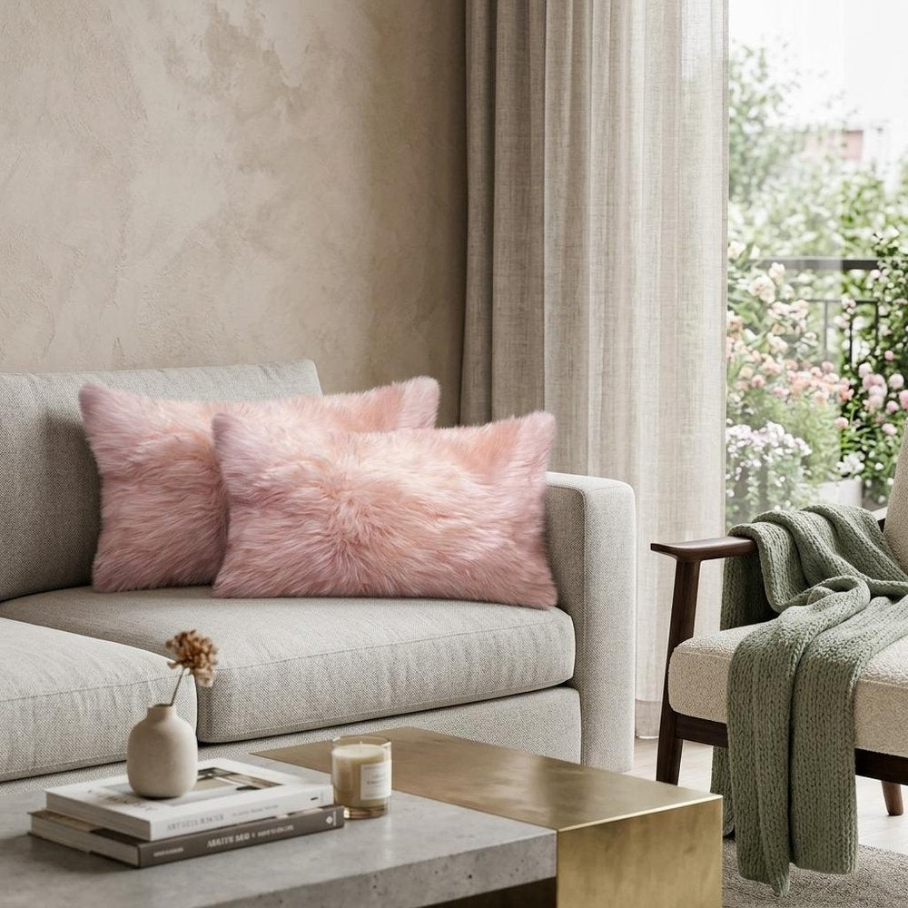 Set of Two 12" X 20" Blush Cowhide Throw Pillow