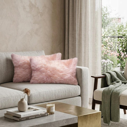 Set of Two 12" X 20" Blush Cowhide Throw Pillow