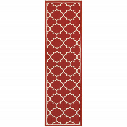 5' X 8' Red And Ivory Indoor Outdoor Area Rug