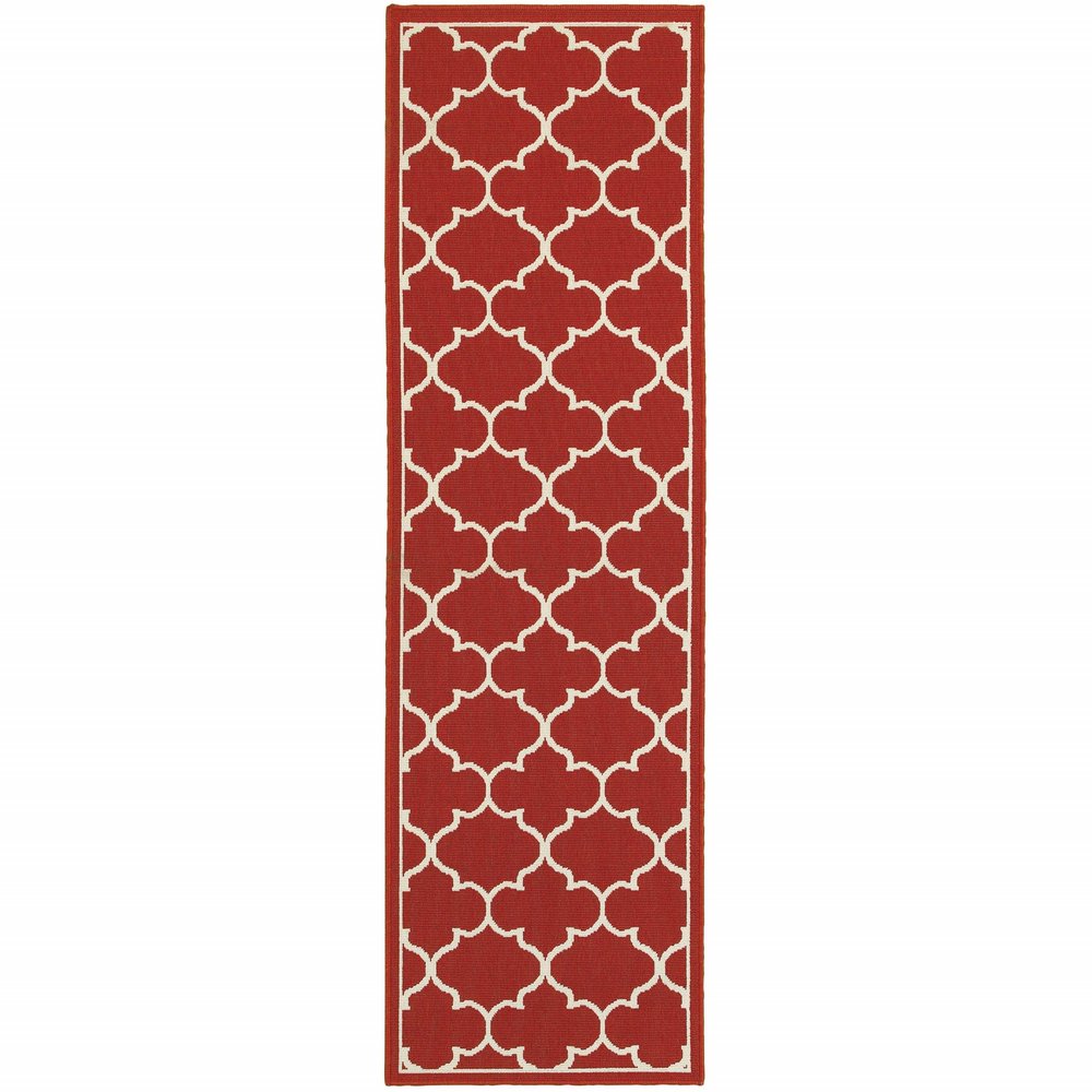 5' X 8' Red And Ivory Indoor Outdoor Area Rug