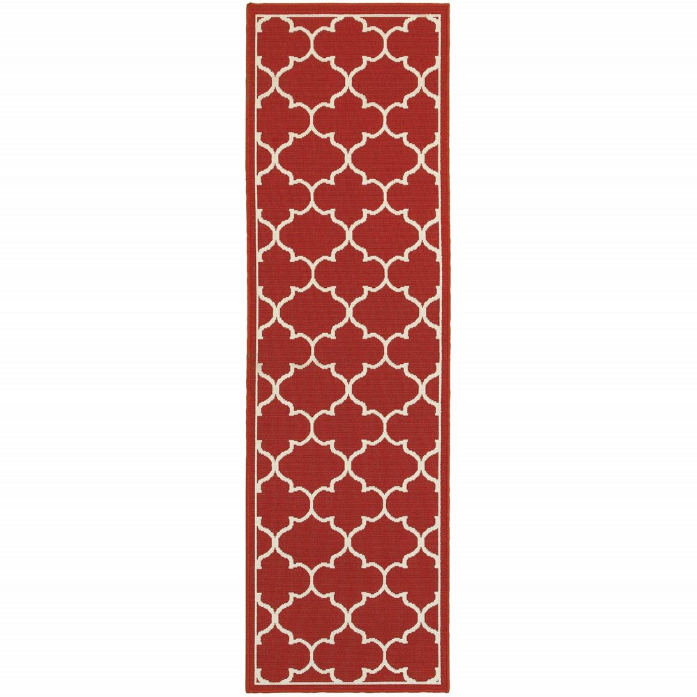 8' X 11' Red And Ivory Indoor Outdoor Area Rug