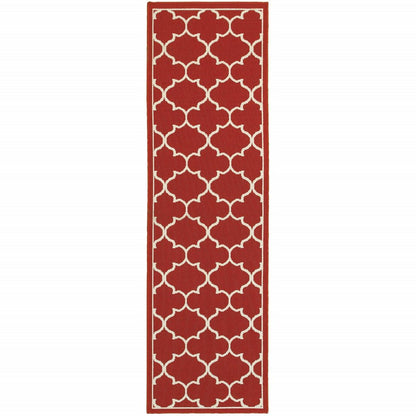 8' X 11' Red And Ivory Indoor Outdoor Area Rug