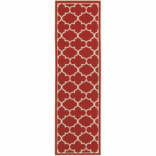 8' X 11' Red And Ivory Indoor Outdoor Area Rug