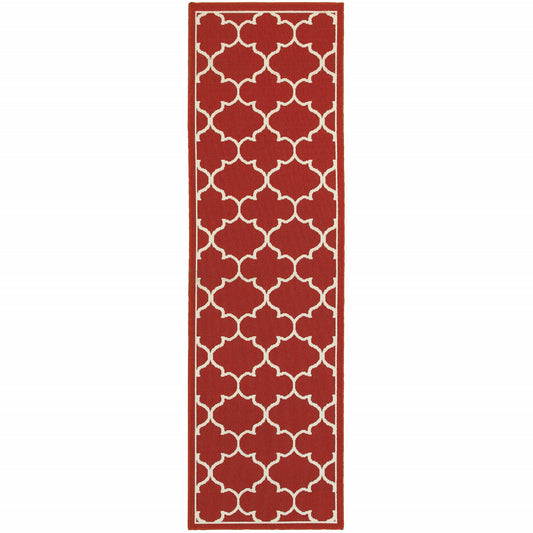 8' X 11' Red and Ivory Indoor Outdoor Area Rug