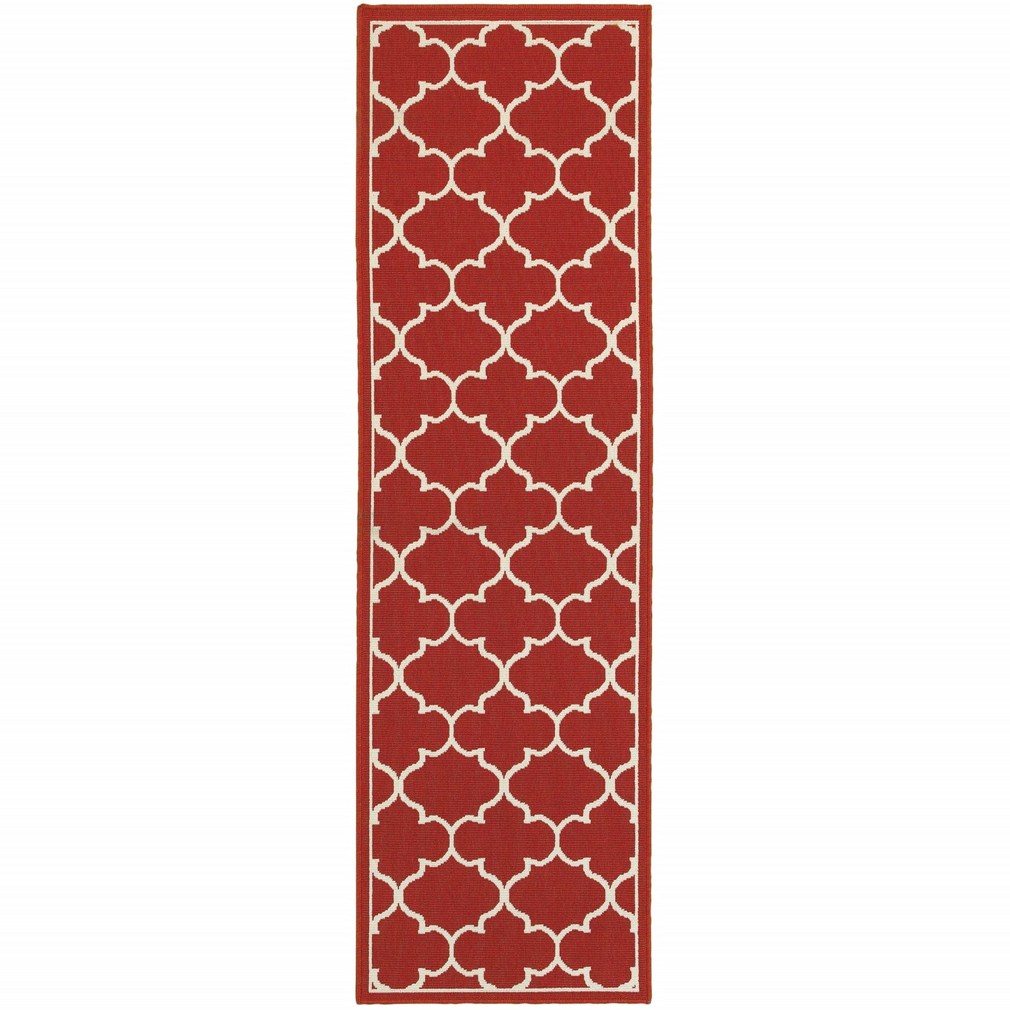 7' X 10' Red and Ivory Indoor Outdoor Area Rug