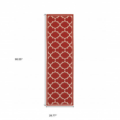 5' X 8' Red And Ivory Indoor Outdoor Area Rug
