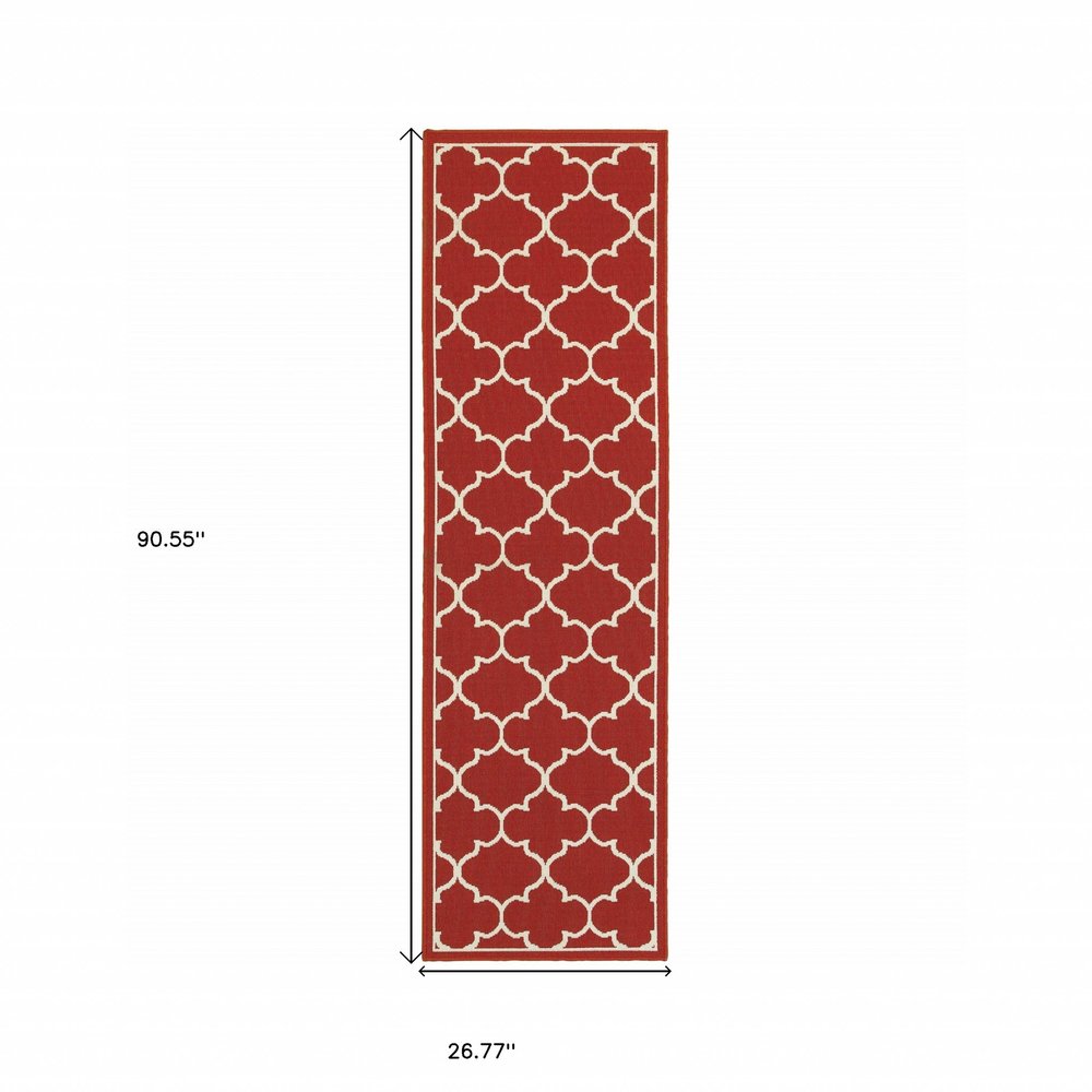 5' X 8' Red And Ivory Indoor Outdoor Area Rug