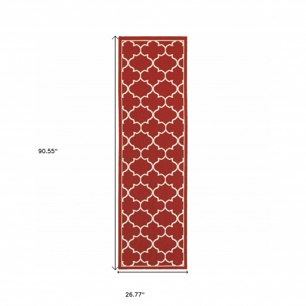 8' X 11' Red And Ivory Indoor Outdoor Area Rug