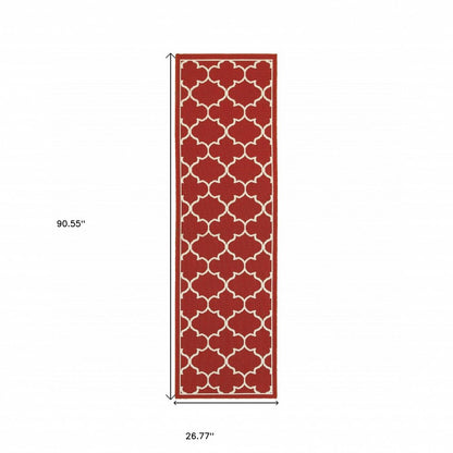 8' X 11' Red And Ivory Indoor Outdoor Area Rug