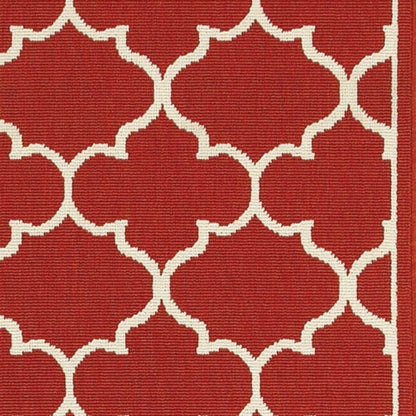 5' X 8' Red And Ivory Indoor Outdoor Area Rug