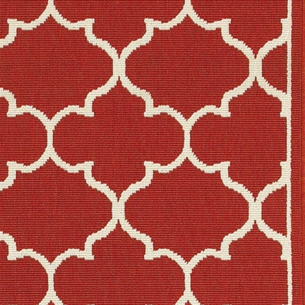 5' X 8' Red And Ivory Indoor Outdoor Area Rug