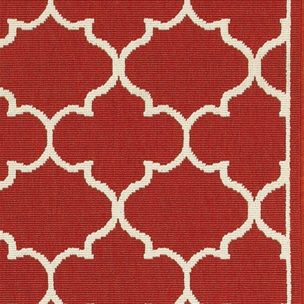 2' X 8' Red and Ivory Indoor Outdoor Area Rug