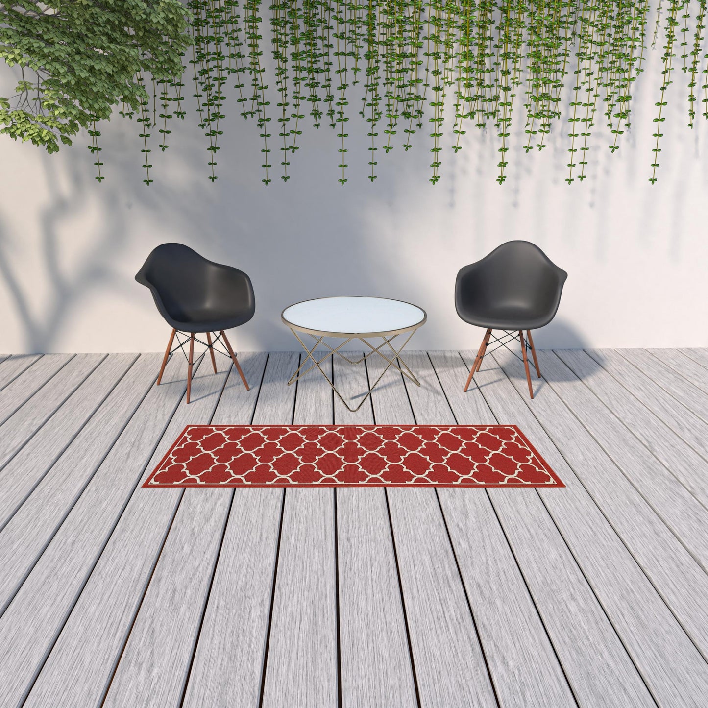 7' X 10' Red and Ivory Indoor Outdoor Area Rug