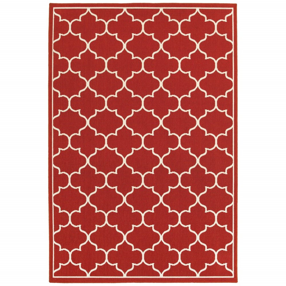 5' X 8' Red And Ivory Indoor Outdoor Area Rug