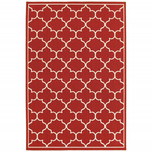 5' X 8' Red And Ivory Indoor Outdoor Area Rug