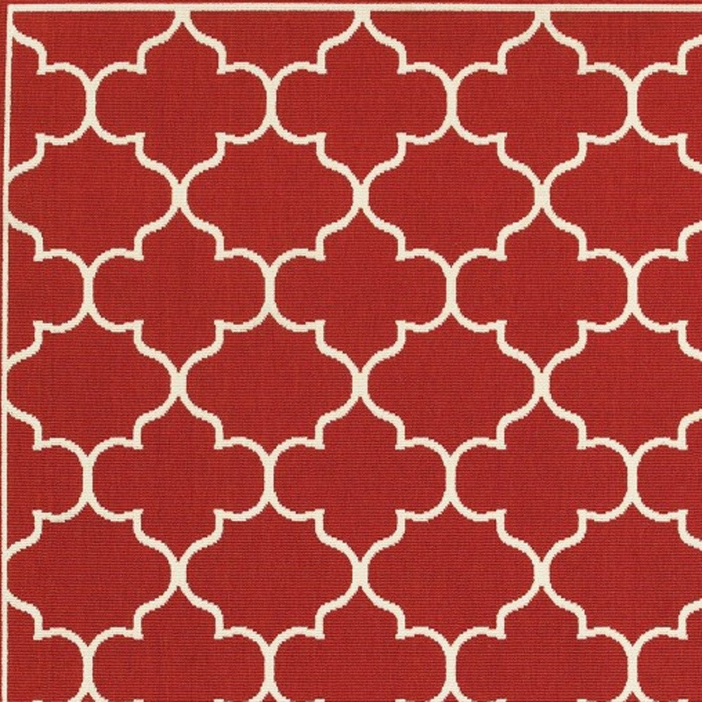 5' X 8' Red And Ivory Indoor Outdoor Area Rug