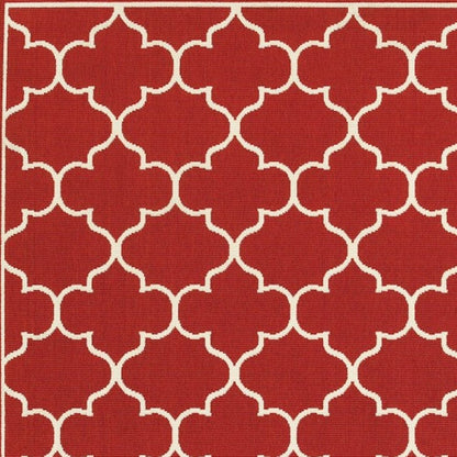 5' X 8' Red And Ivory Indoor Outdoor Area Rug
