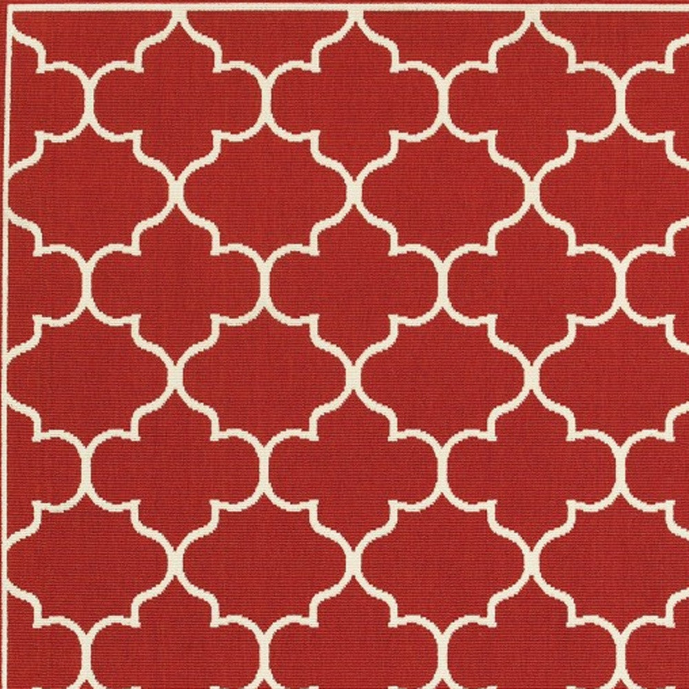 2' X 8' Red and Ivory Indoor Outdoor Area Rug