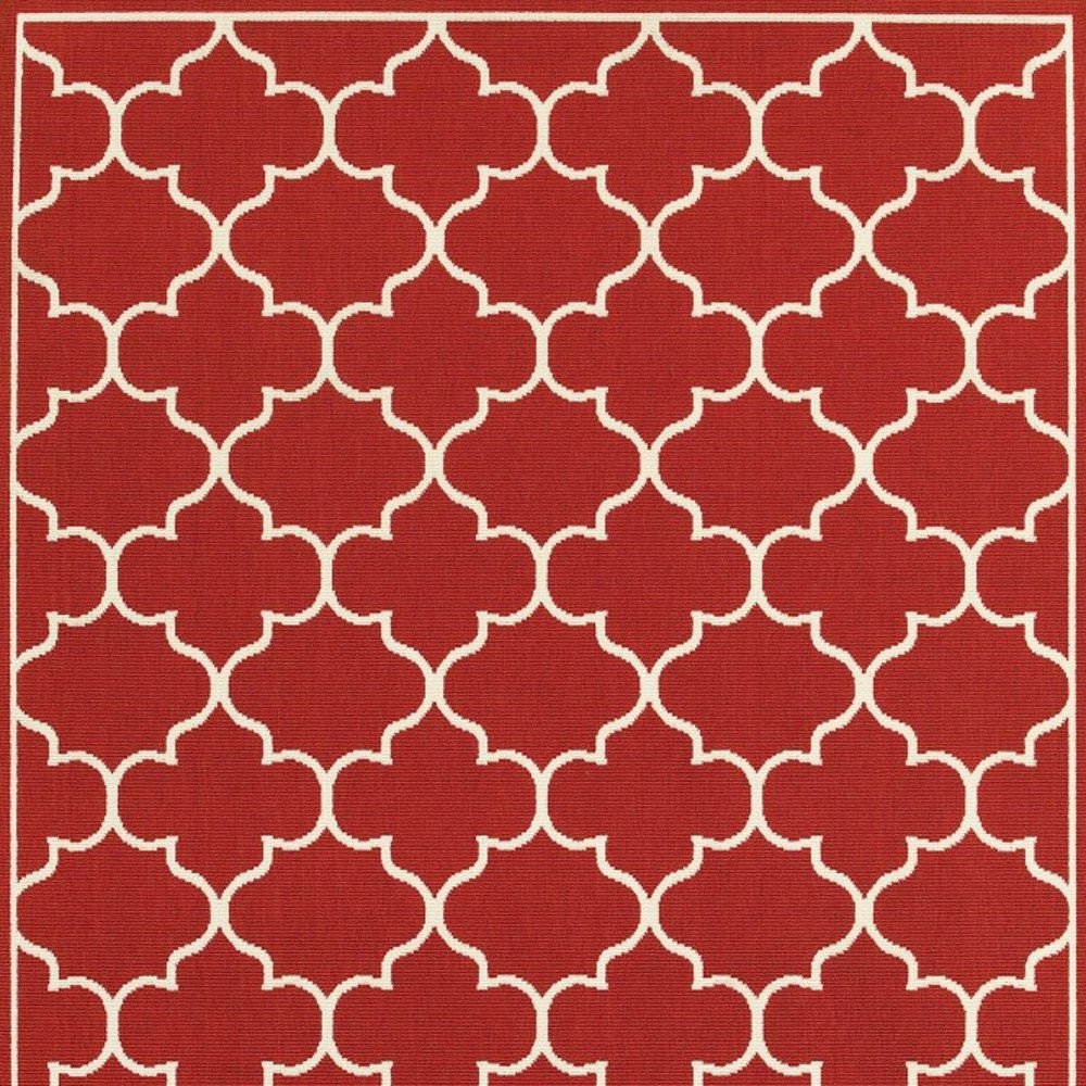 5' X 8' Red And Ivory Indoor Outdoor Area Rug