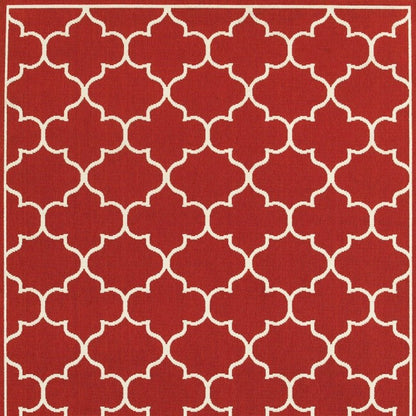 5' X 8' Red And Ivory Indoor Outdoor Area Rug
