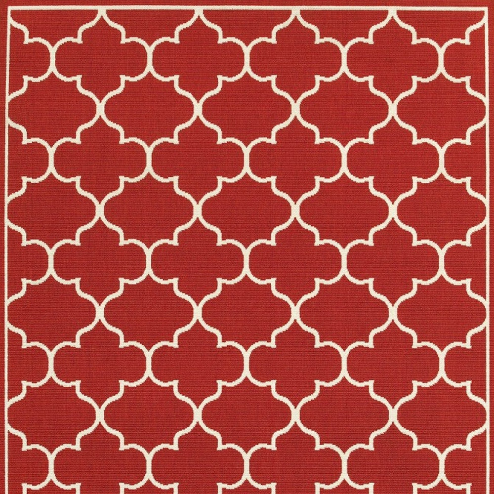 2' X 8' Red and Ivory Indoor Outdoor Area Rug