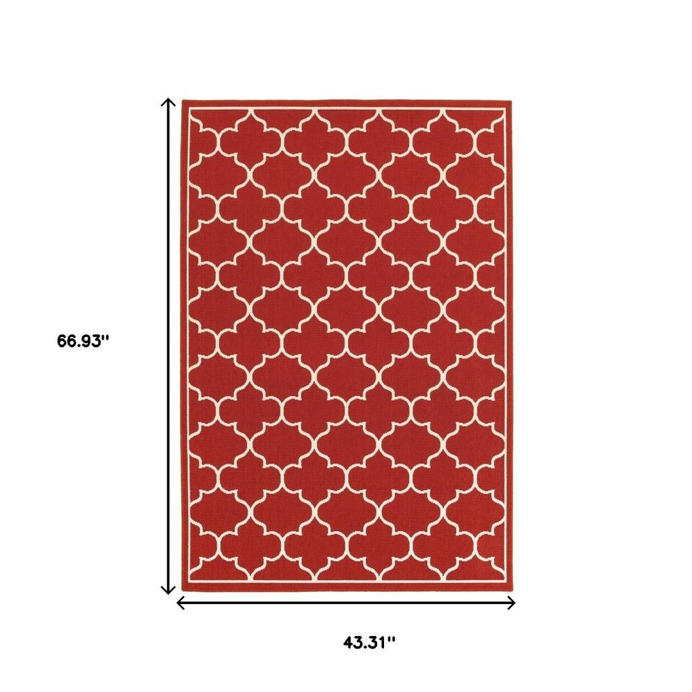 5' X 8' Red And Ivory Indoor Outdoor Area Rug