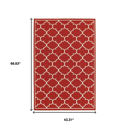 5' X 8' Red And Ivory Indoor Outdoor Area Rug