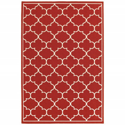 5' X 8' Red And Ivory Indoor Outdoor Area Rug