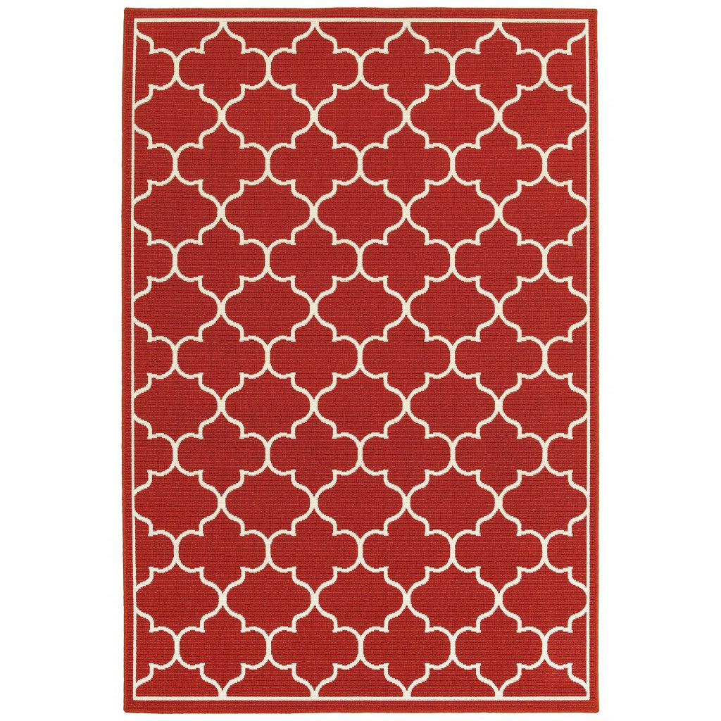 2' X 8' Red and Ivory Indoor Outdoor Area Rug