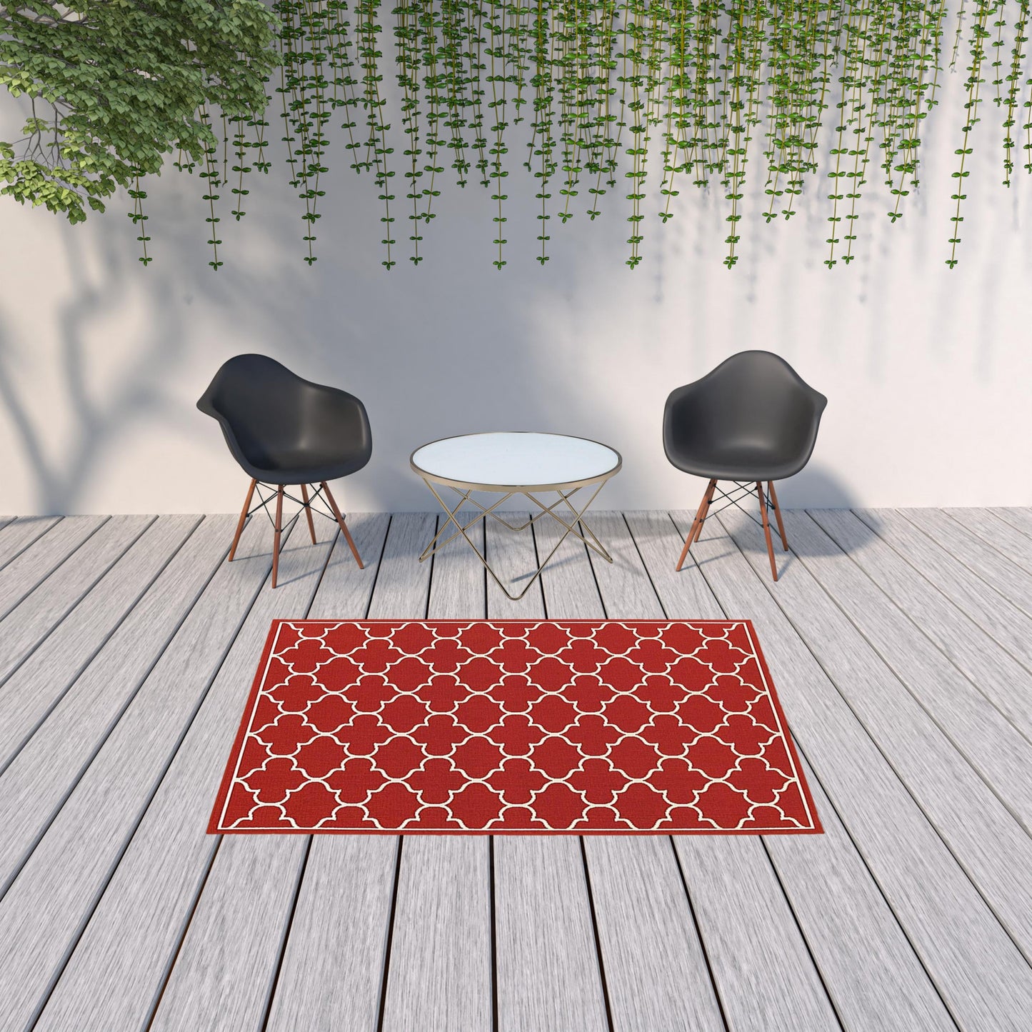 2' X 8' Red and Ivory Indoor Outdoor Area Rug