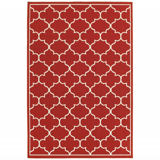 2' X 3' Red and Ivory Indoor Outdoor Area Rug