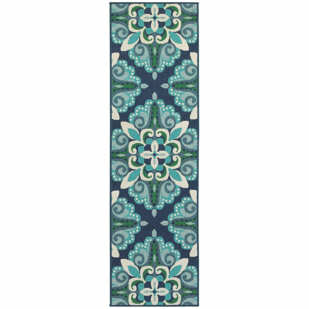 5' X 8' Blue and Green Indoor Outdoor Area Rug