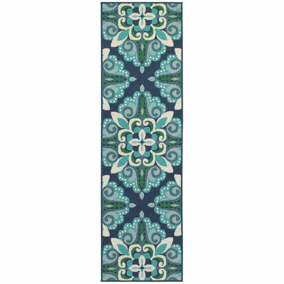 5' X 8' Blue And Green Indoor Outdoor Area Rug