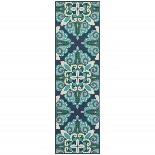 8' X 11' Blue And Green Indoor Outdoor Area Rug