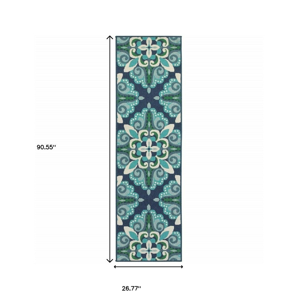 5' X 8' Blue And Green Indoor Outdoor Area Rug