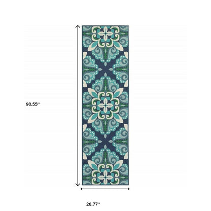4' X 6' Blue And Green Indoor Outdoor Area Rug