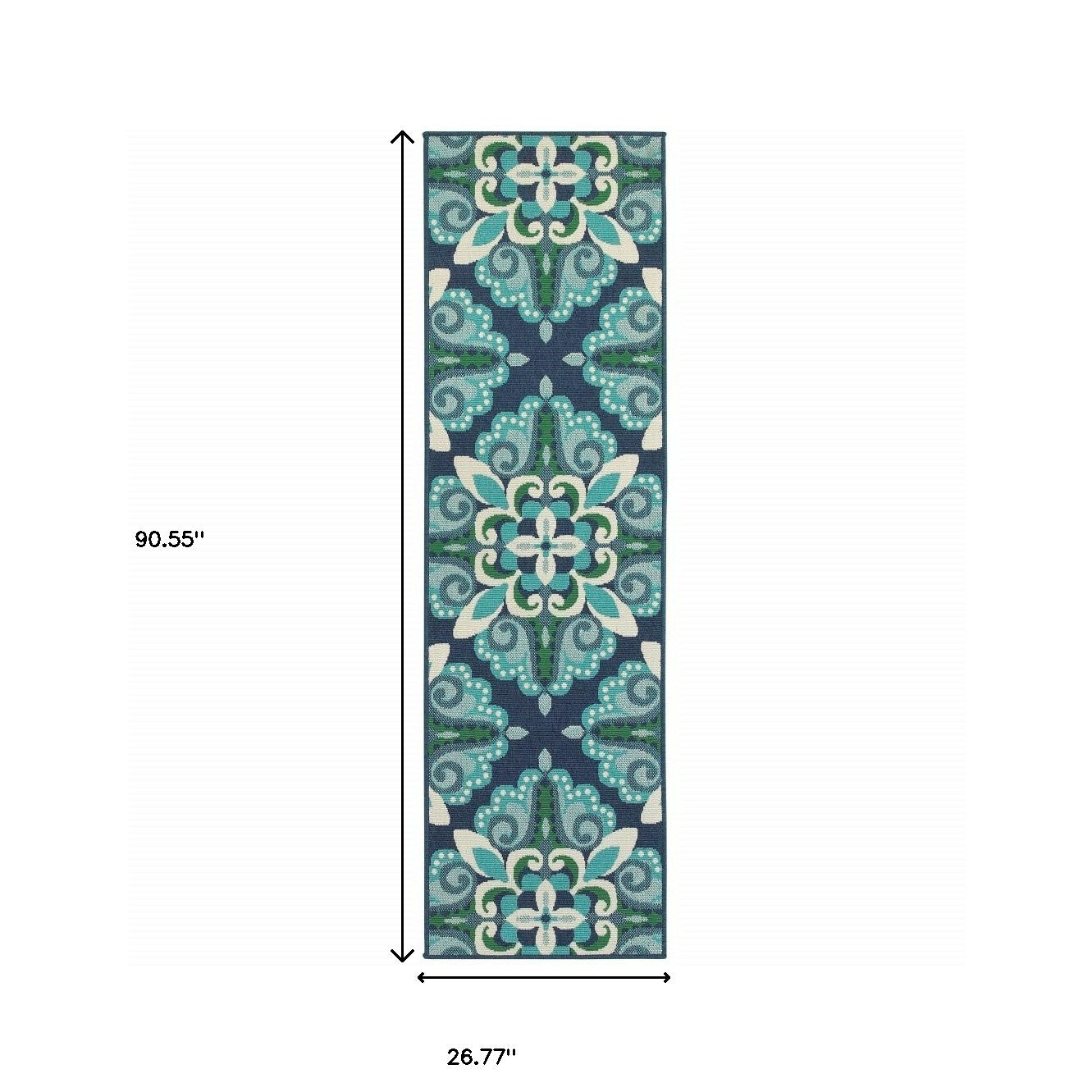 5' X 8' Blue and Green Indoor Outdoor Area Rug