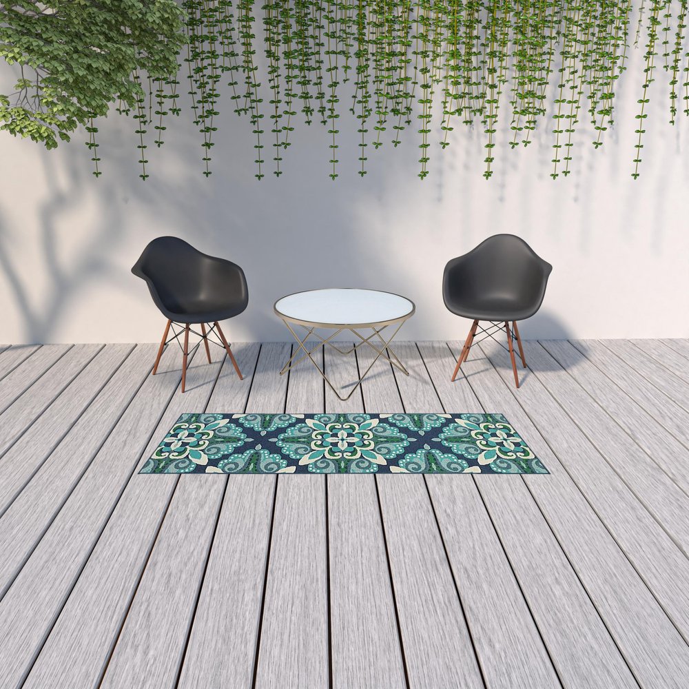 5' X 8' Blue And Green Indoor Outdoor Area Rug
