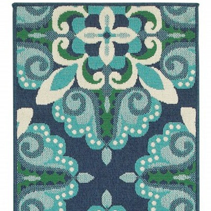5' X 8' Blue And Green Indoor Outdoor Area Rug
