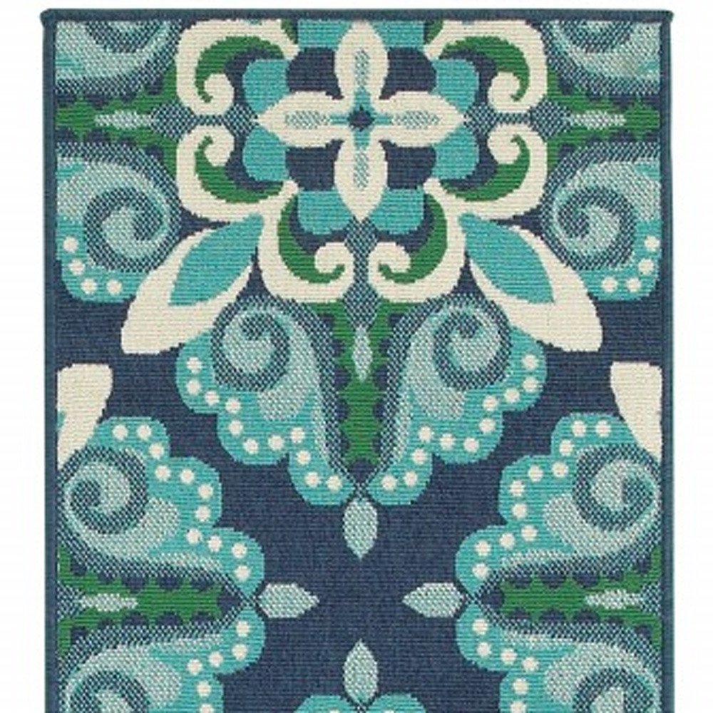 5' X 8' Blue And Green Indoor Outdoor Area Rug