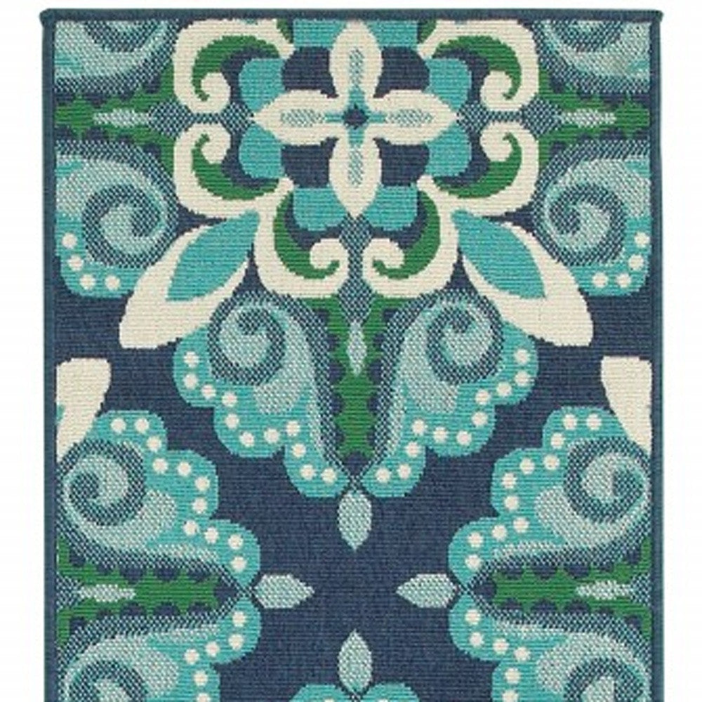 5' X 8' Blue and Green Indoor Outdoor Area Rug