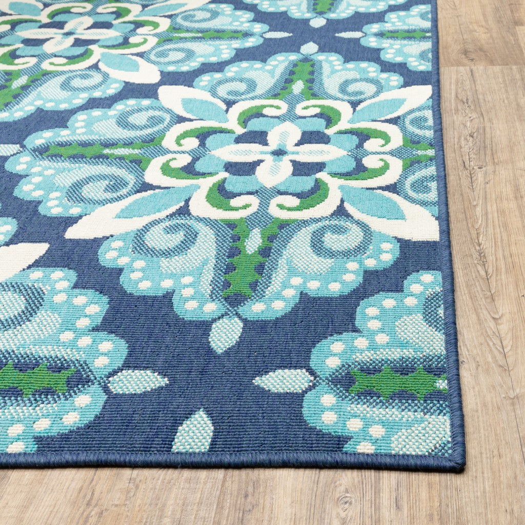 5' X 8' Blue and Green Indoor Outdoor Area Rug