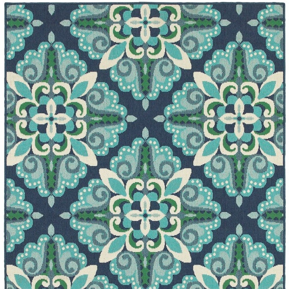 5' X 8' Blue And Green Indoor Outdoor Area Rug