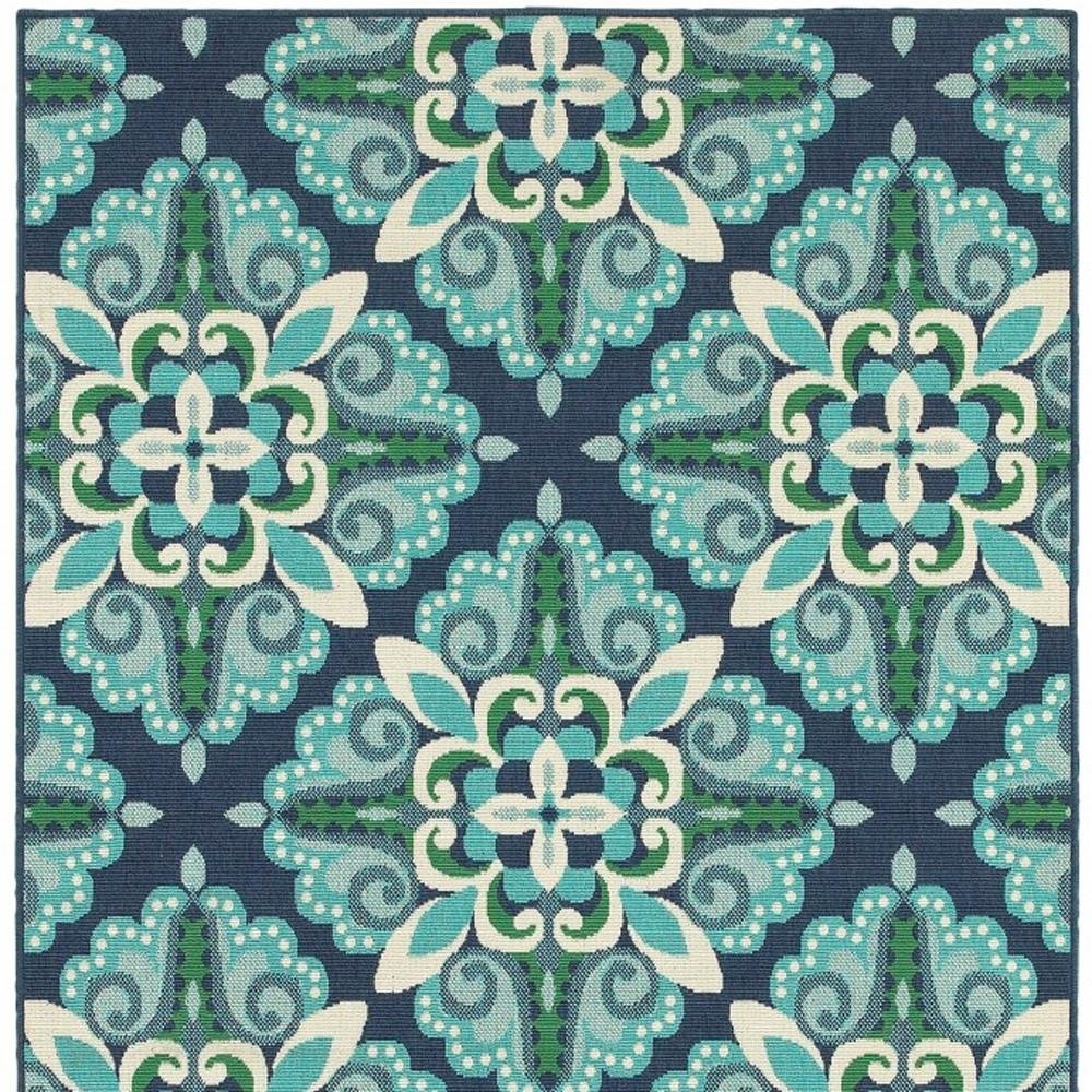 5' X 8' Blue And Green Indoor Outdoor Area Rug