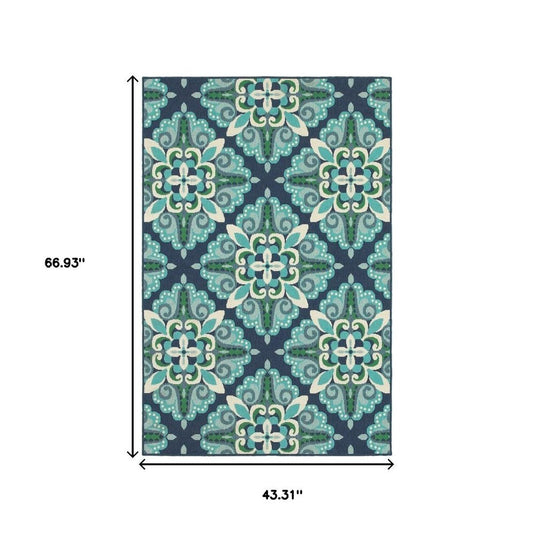 2' X 8' Blue and Green Indoor Outdoor Area Rug
