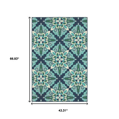 2' X 8' Blue and Green Indoor Outdoor Area Rug