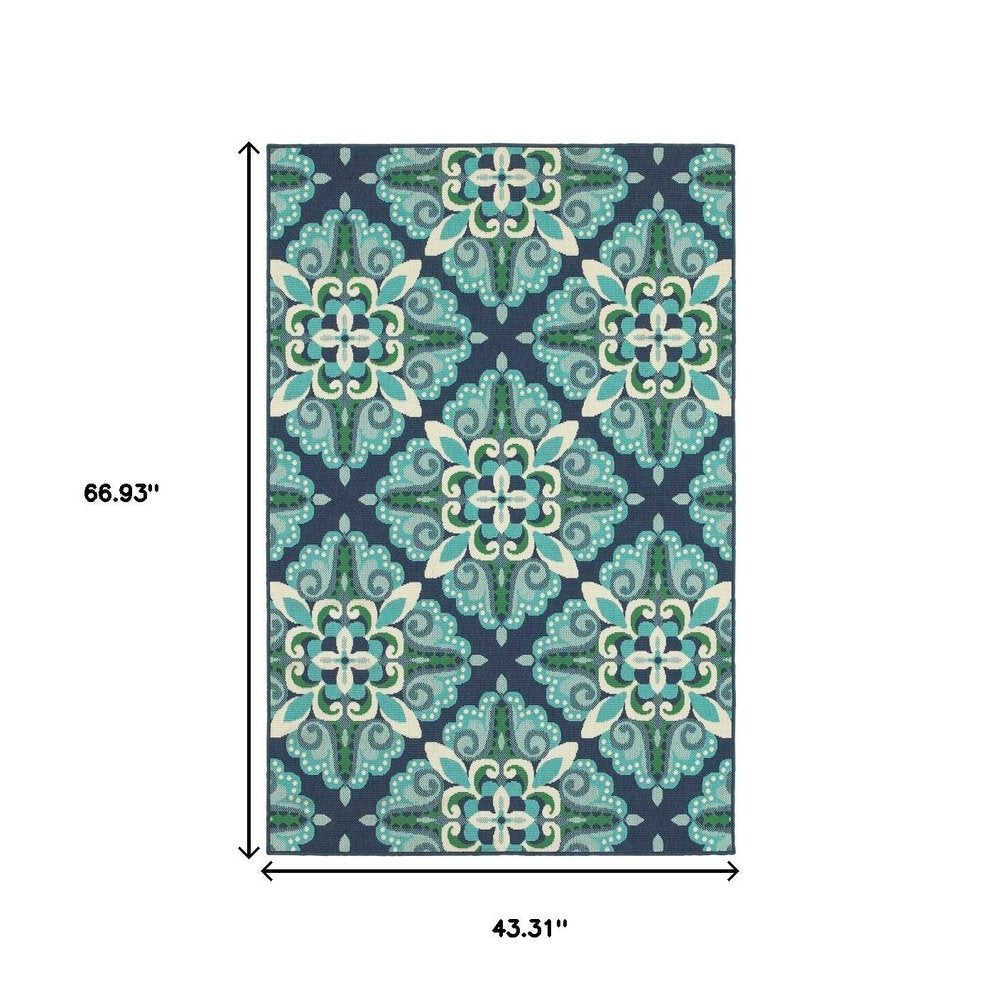 5' X 8' Blue And Green Indoor Outdoor Area Rug