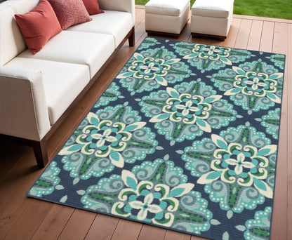 2' X 8' Blue and Green Indoor Outdoor Area Rug