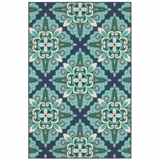 5' X 8' Blue And Green Indoor Outdoor Area Rug